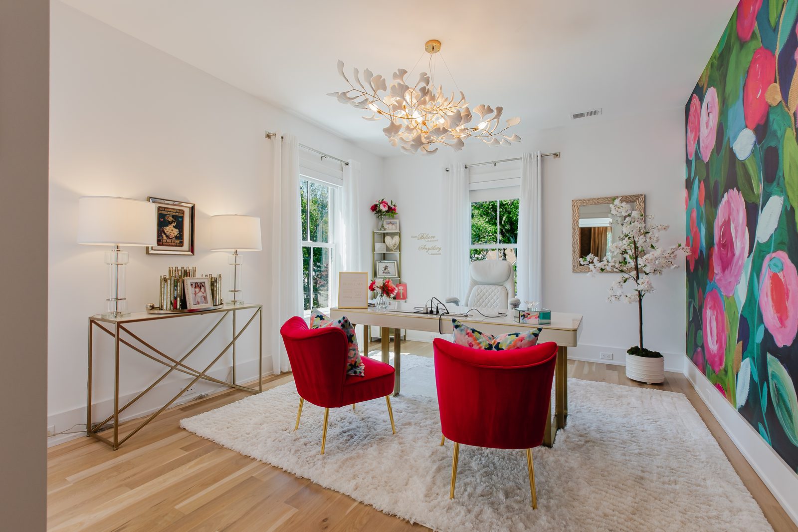 Interior of a colorful study in a residence in Westport, Connecticut