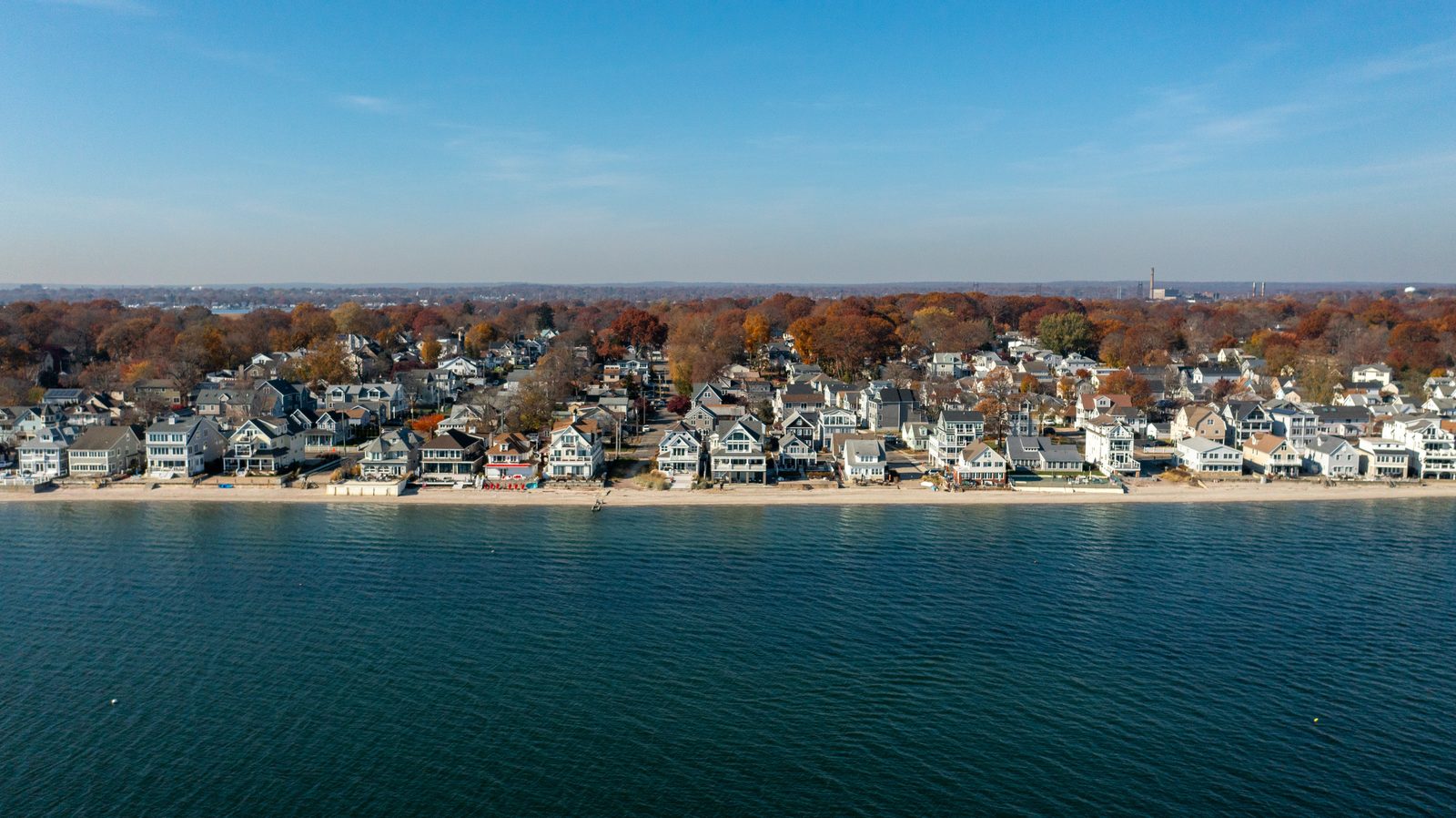 Aerial view of the shoreline in Milford, Connecticut