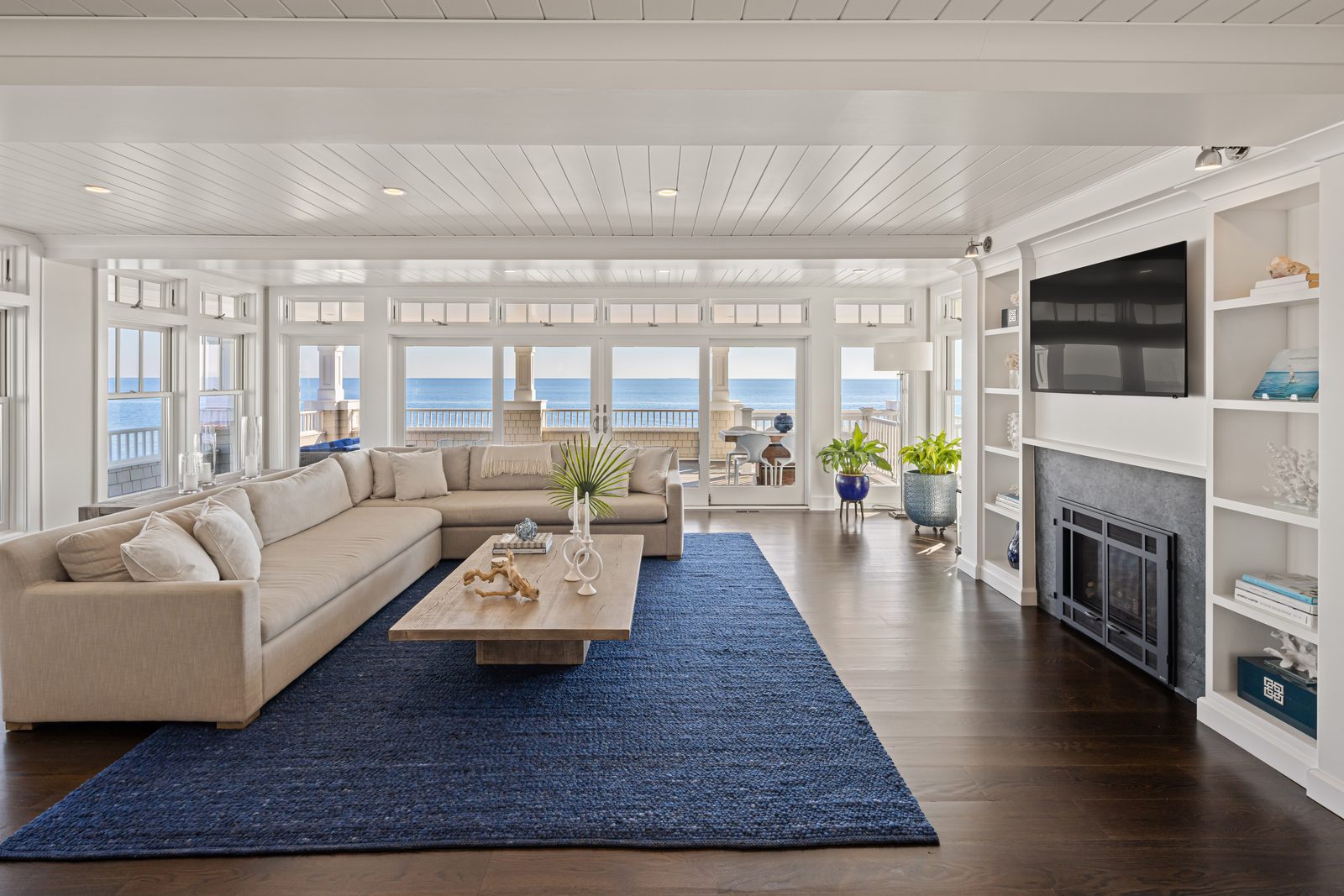 Sunlit interior of a coastal residence in Milford, Connecticut