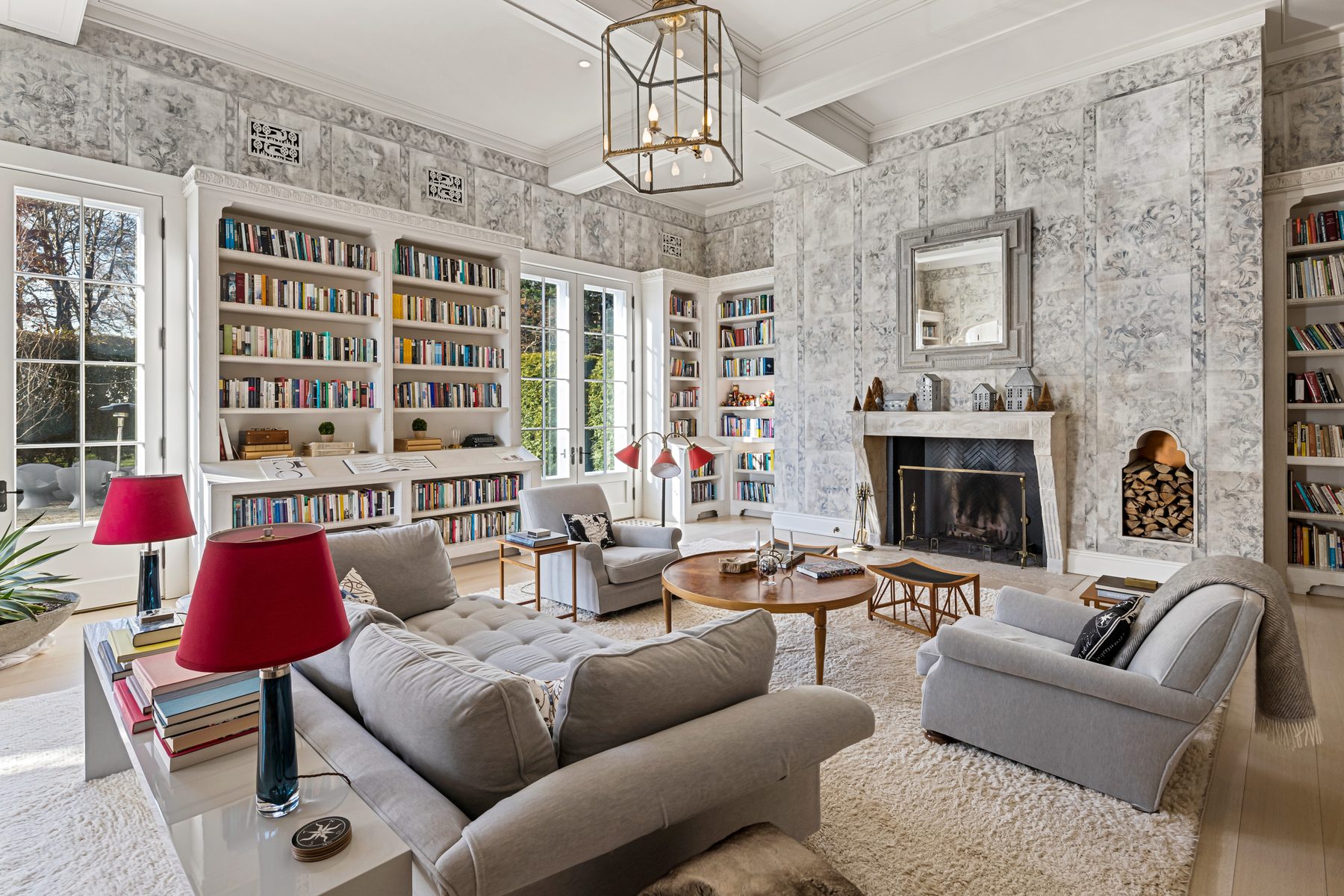 Library living space in an estate in Fairfield, Connecticut