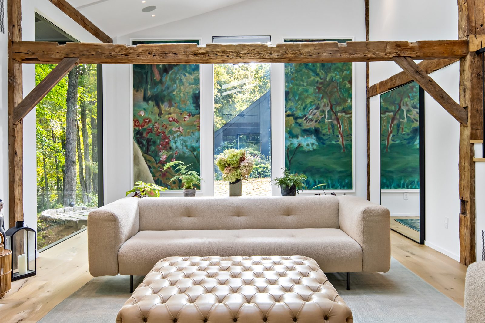 Interior of a barn-style house in Roxbury, Connecticut