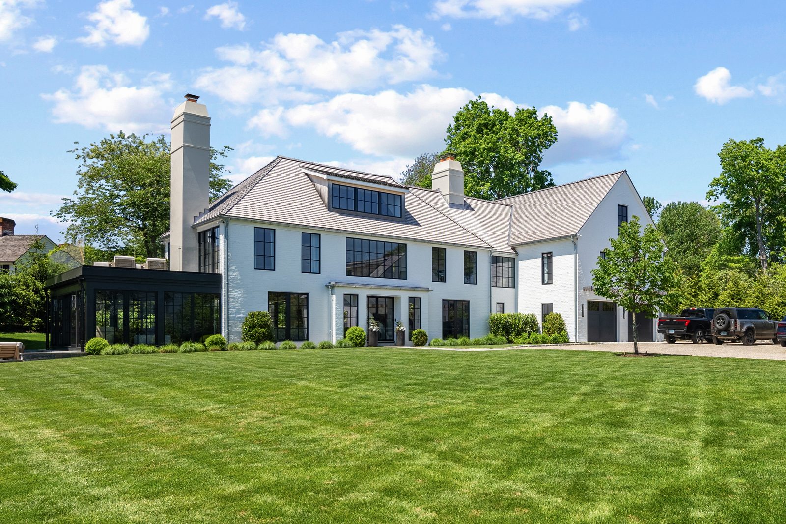 Exterior of a modern farmhouse in Southport, Connecticut